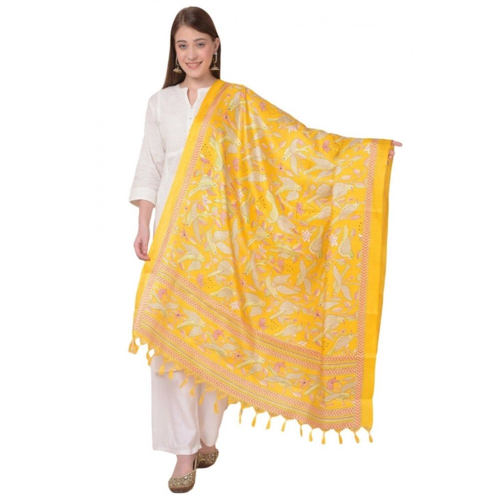 Generic Women's Art Silk Printed Dupatta (Yellow, Length: 2.25 to 2.50 Mtr) Main image