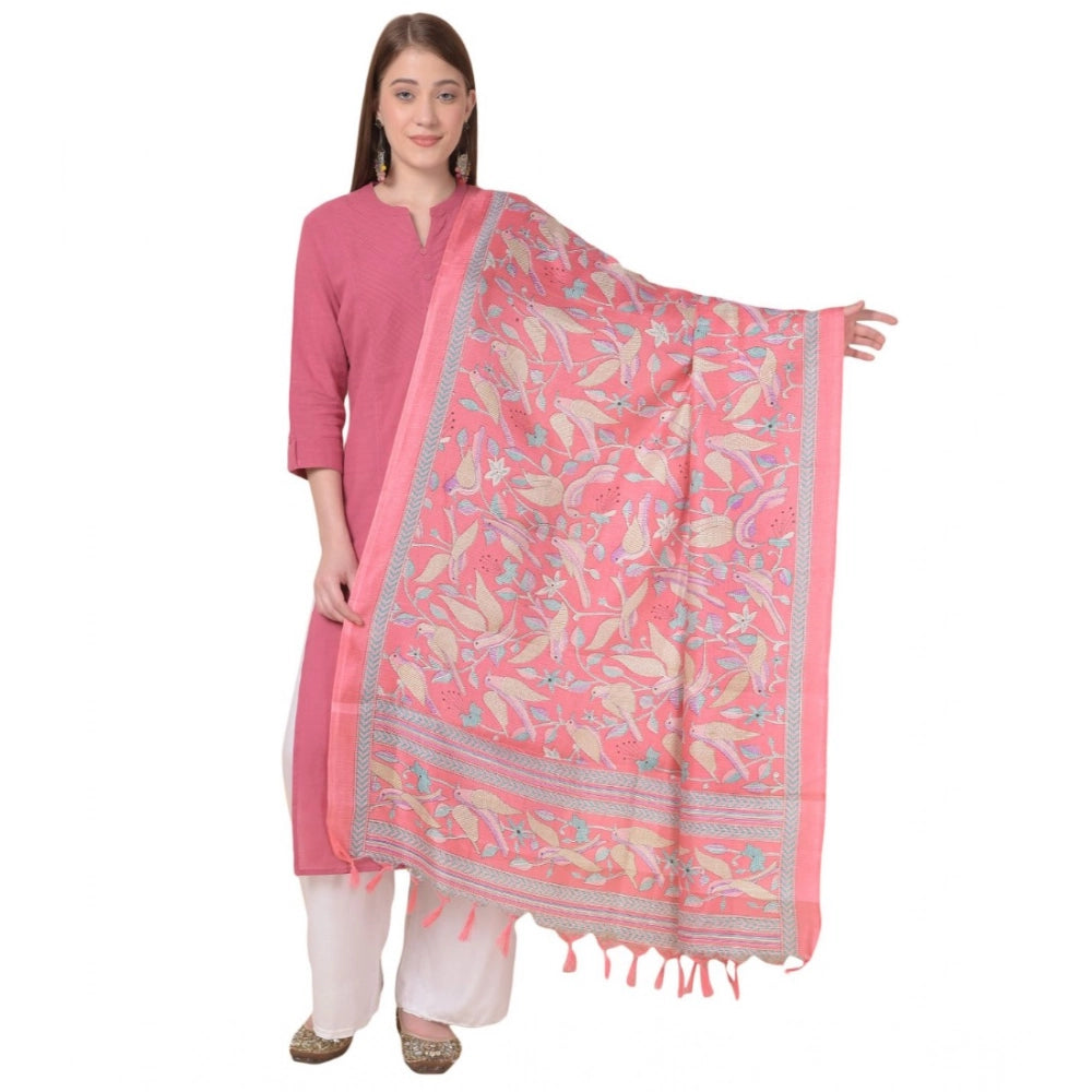 Generic Women's Art Silk Printed Dupatta (Pink, Length: 2.25 to 2.50 Mtr) Main image