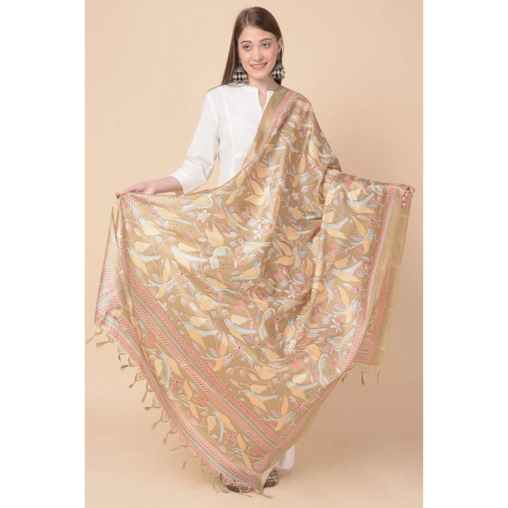 Generic Women's Art Silk Printed Dupatta (Light Brown, Length: 2.25 to 2.50 Mtr)