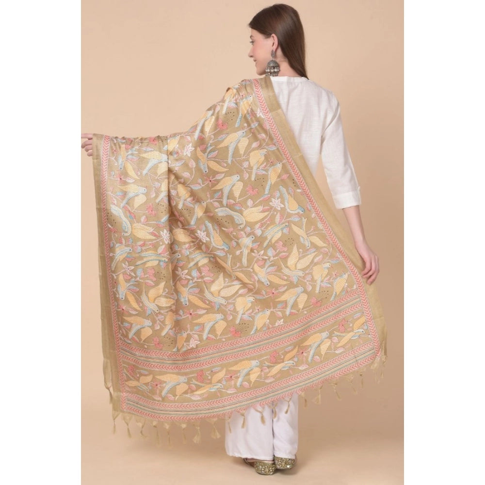 Generic Women's Art Silk Printed Dupatta (Light Brown, Length: 2.25 to 2.50 Mtr) Secondary image