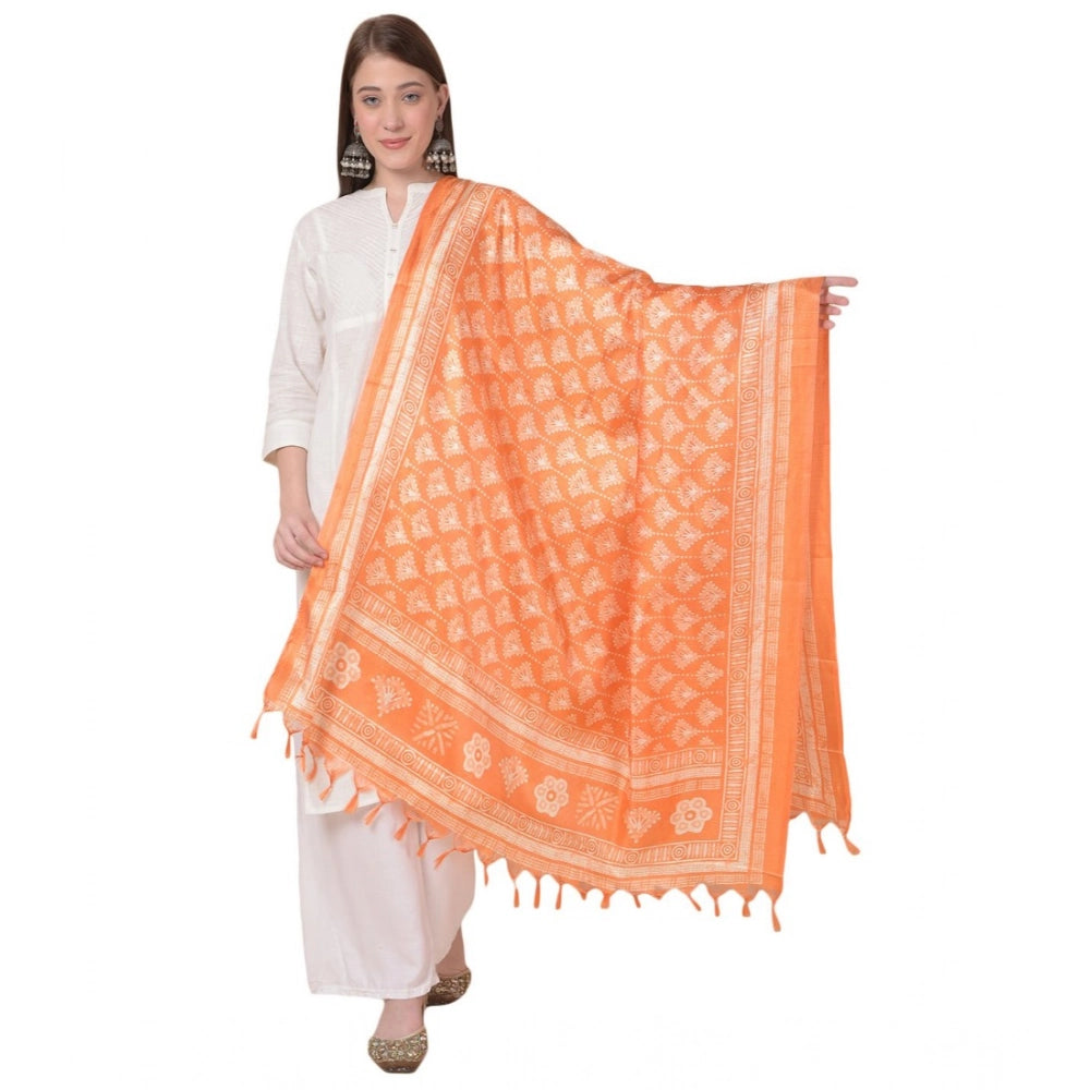 Generic Women's Art Silk Printed Dupatta (Orange, Length: 2.25 to 2.50 Mtr) Main image
