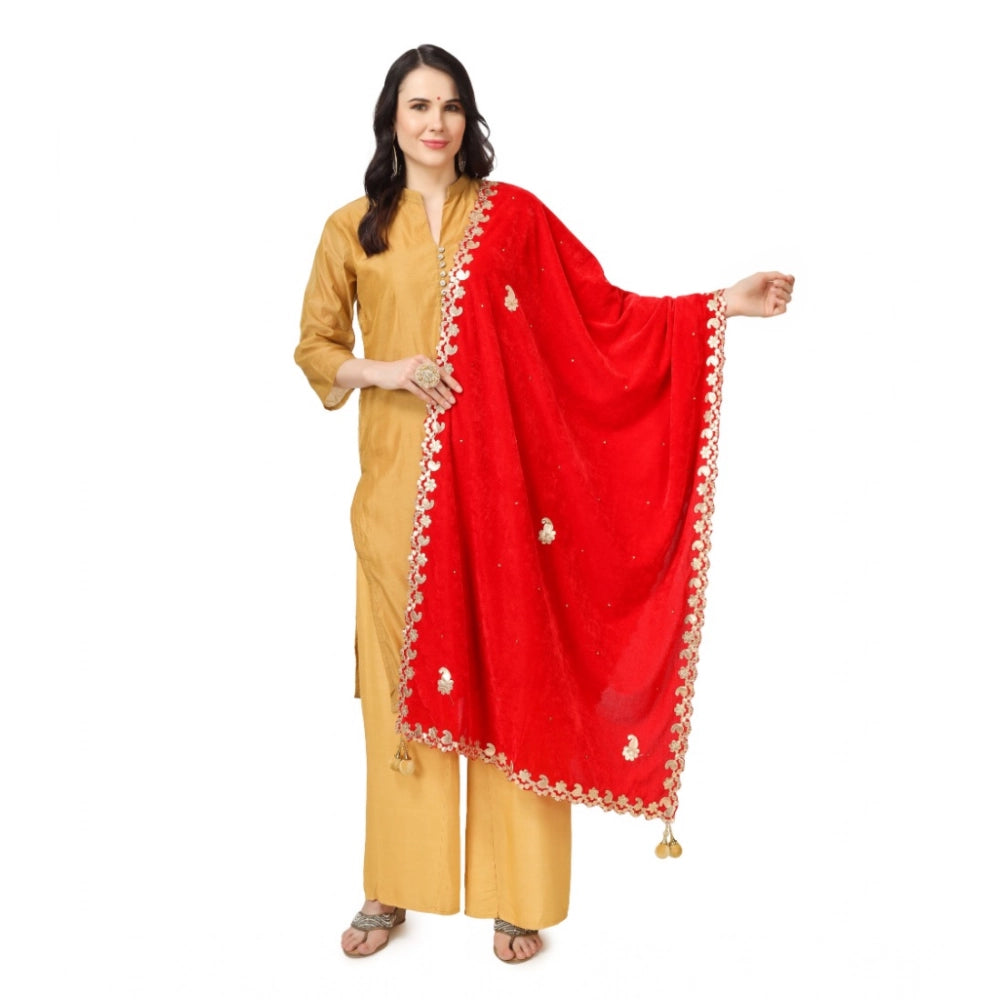 Generic Women's Velvet Gotta Patti Dupatta (Red, Length: 2.25 to 2.50 Mtr) Main image
