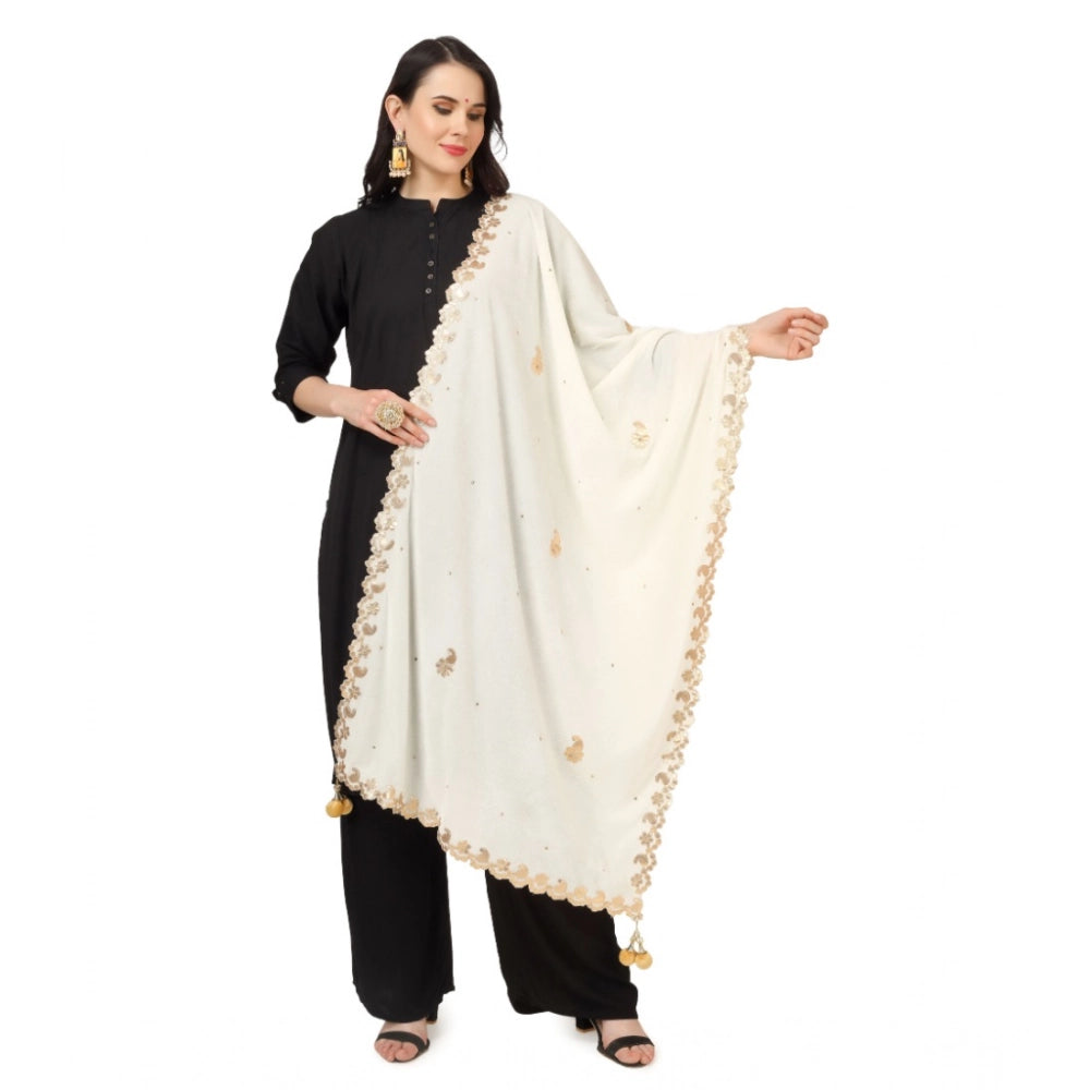 Generic Women's Velvet Gotta Patti Dupatta (Off White, Length: 2.25 to 2.50 Mtr) Main image