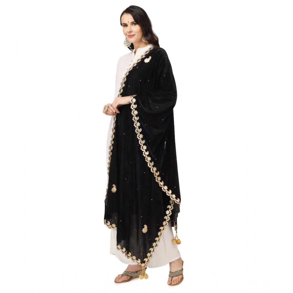 Generic Women's Velvet Gotta Patti Dupatta (Black, Length: 2.25 to 2.50 Mtr) Secondary image