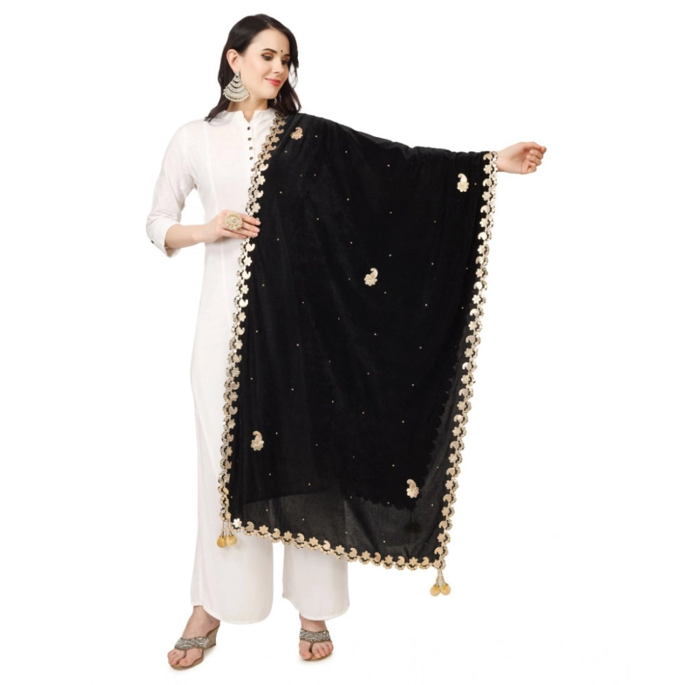 Generic Women's Velvet Gotta Patti Dupatta (Black, Length: 2.25 to 2.50 Mtr) Main image