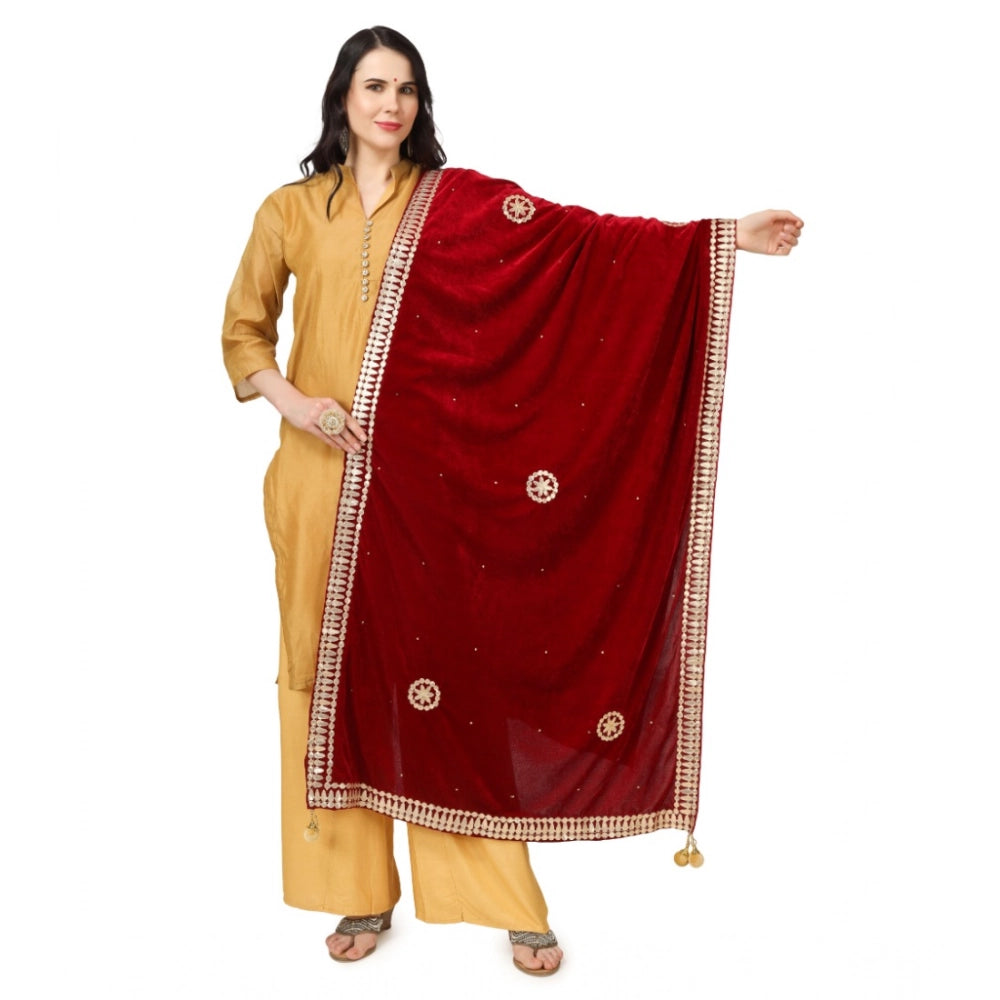 Generic Women's Velvet Gotta Patti Dupatta (Maroon, Length: 2.25 to 2.50 Mtr) Main image