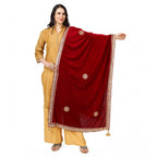 Generic Women's Velvet Gotta Patti Dupatta (Maroon, Length: 2.25 to 2.50 Mtr)