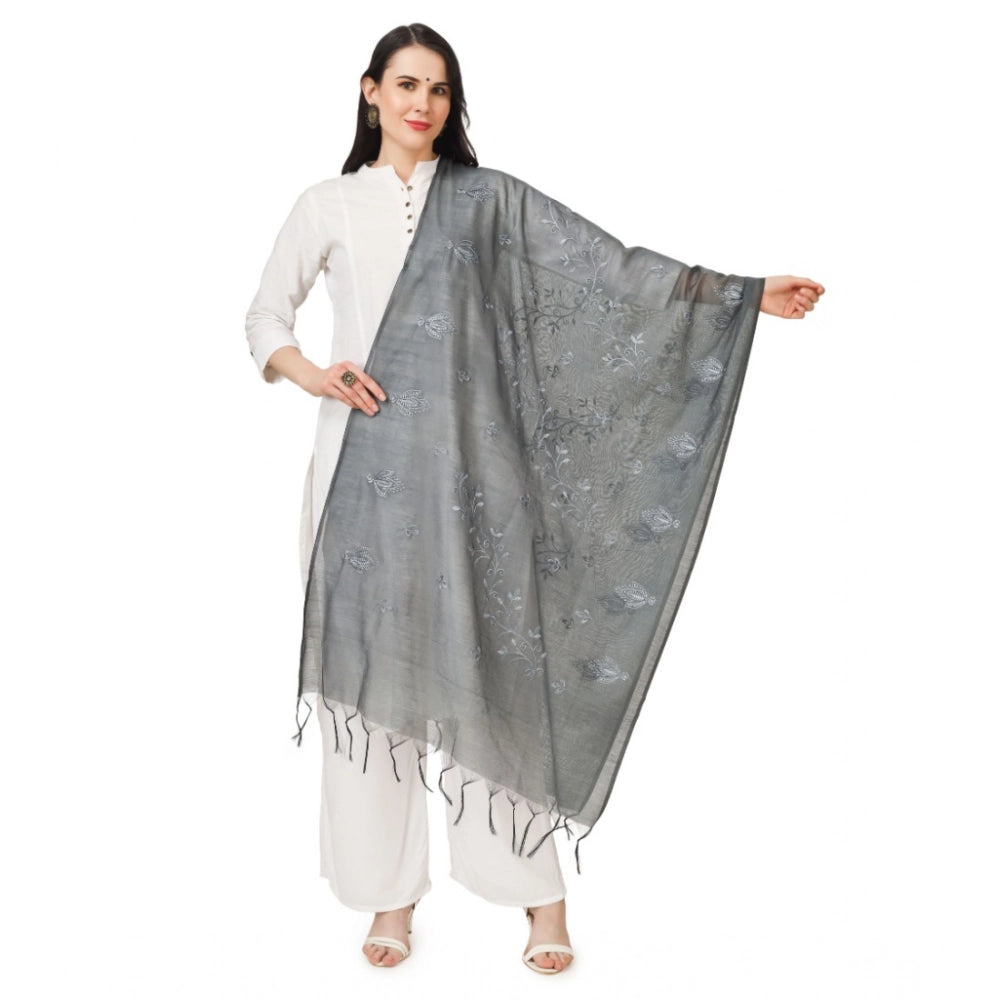 Generic Women's Cotton Embroidered Dupatta (Grey, Length: 2.25 to 2.50 Mtr) Main image