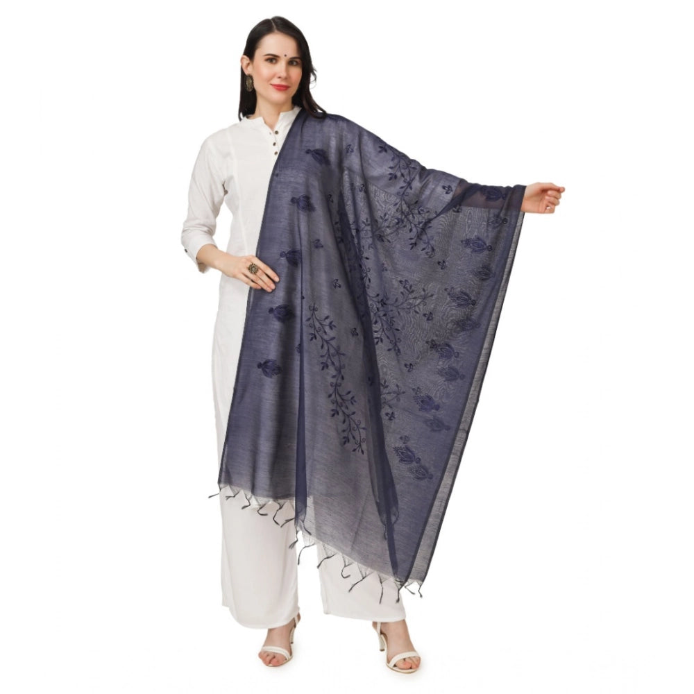 Generic Women's Cotton Embroidered Dupatta (Dark Blue, Length: 2.25 to 2.50 Mtr) Main image