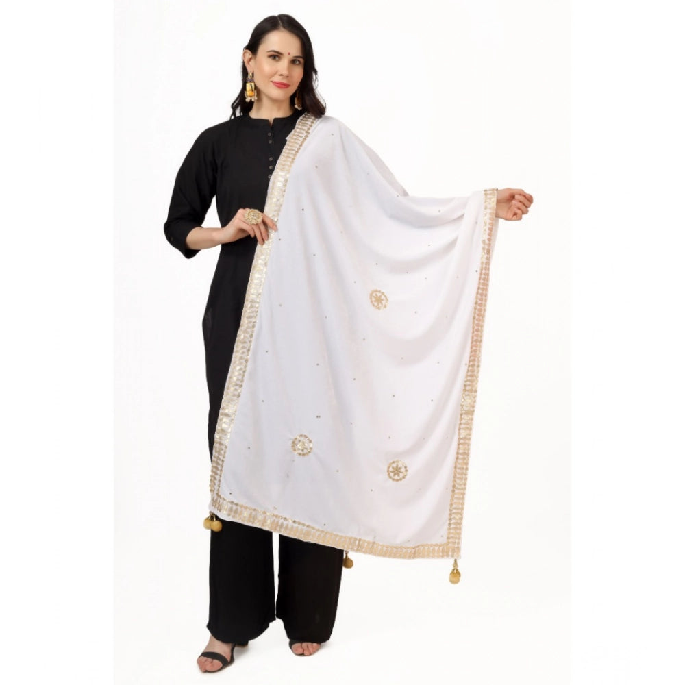 Generic Women's Velvet Gotta Patti Dupatta (White, Length: 2.25 to 2.50 Mtr) Main image