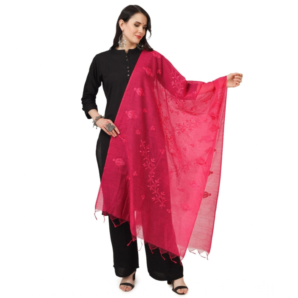 Generic Women's Cotton Embroidered Dupatta (Maroon, Length: 2.25 to 2.50 Mtr) Main image