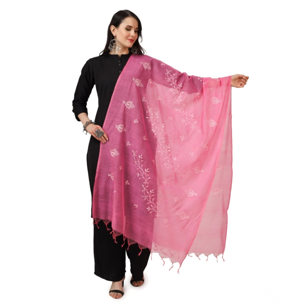 Generic Women's Cotton Embroidered Dupatta (Pink, Length: 2.25 to 2.50 Mtr) Main image