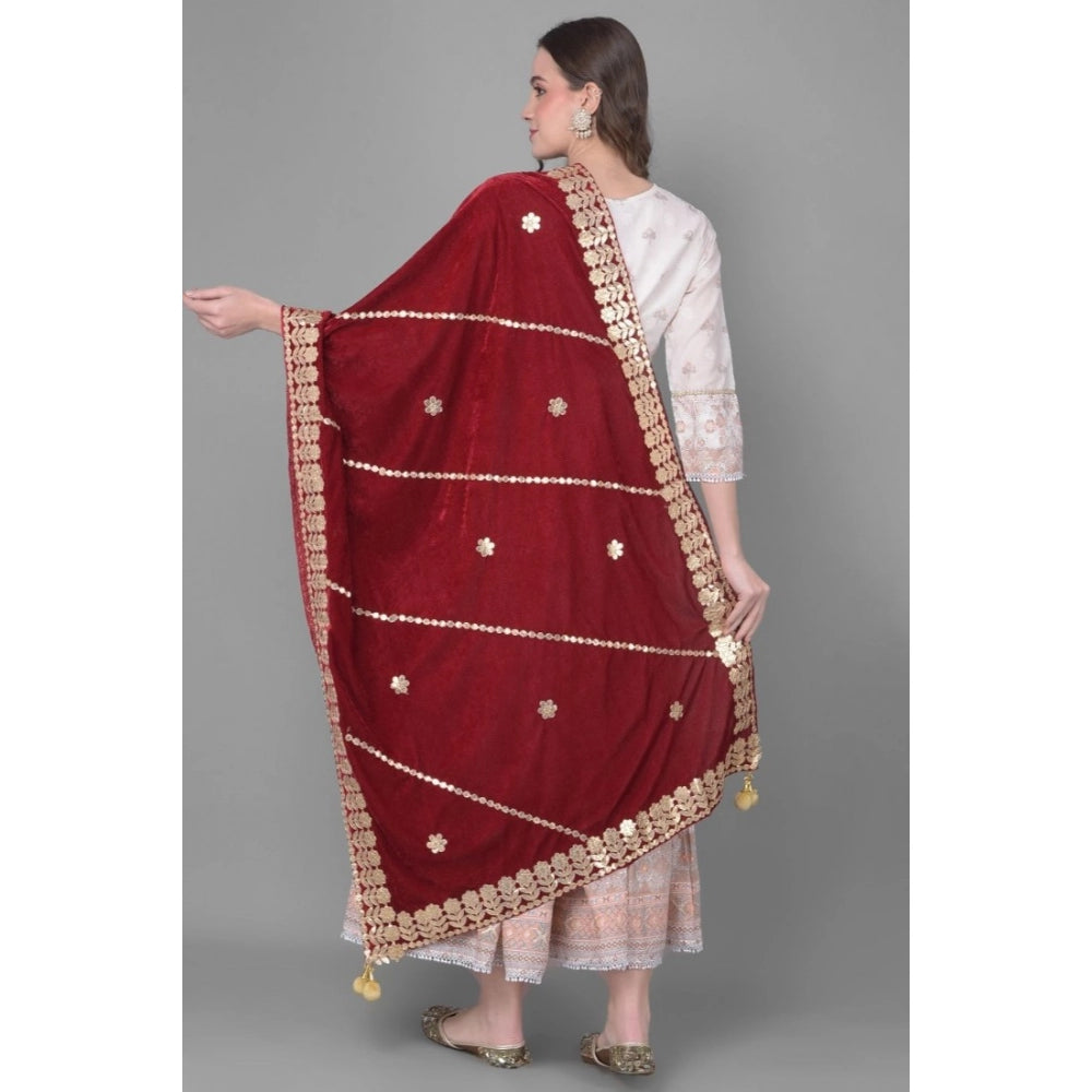 Generic Women's Velvet Gotta Patti Dupatta (Maroon, Length: 2.25 to 2.50 Mtr) Secondary image