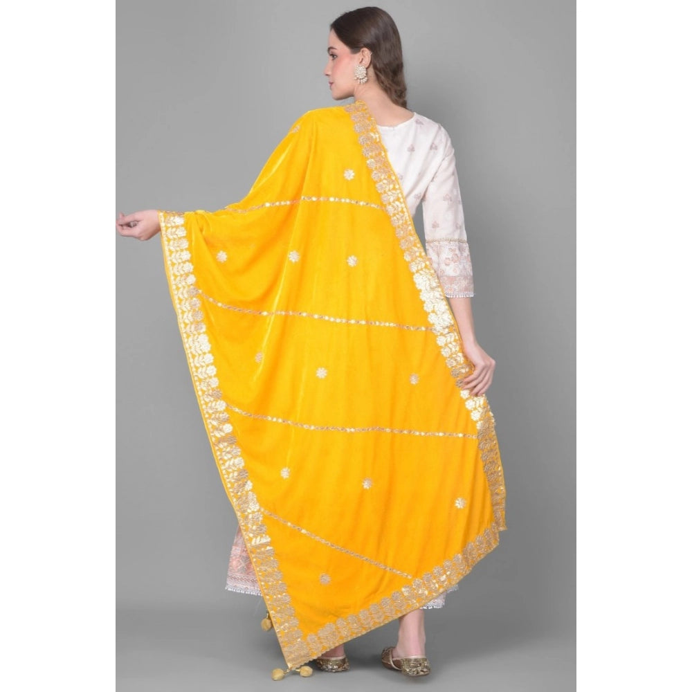 Generic Women's Velvet Gotta Patti Dupatta (Yellow, Length: 2.25 to 2.50 Mtr) Secondary image