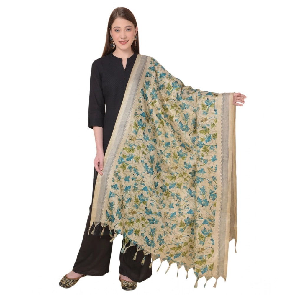 Generic Women's Art Silk Printed Dupatta (Gold, Length: 2.25 to 2.50 Mtr) Main image