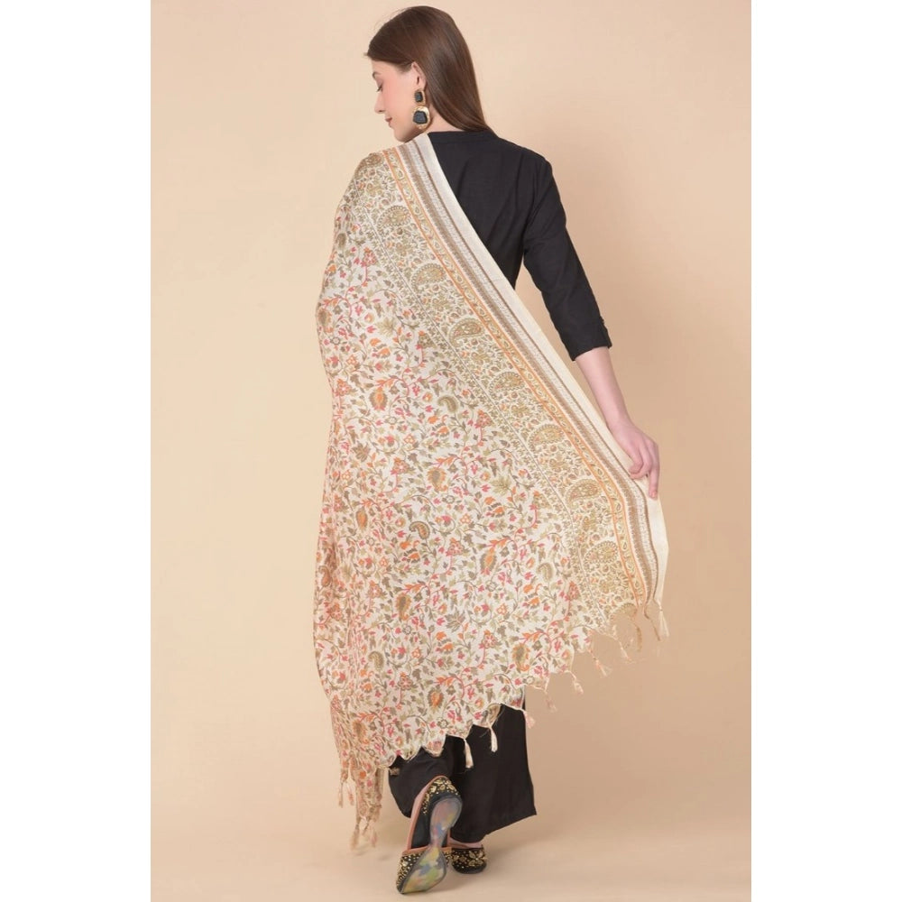 Generic Women's Art Silk Printed Dupatta (White, Length: 2.25 to 2.50 Mtr) Secondary image