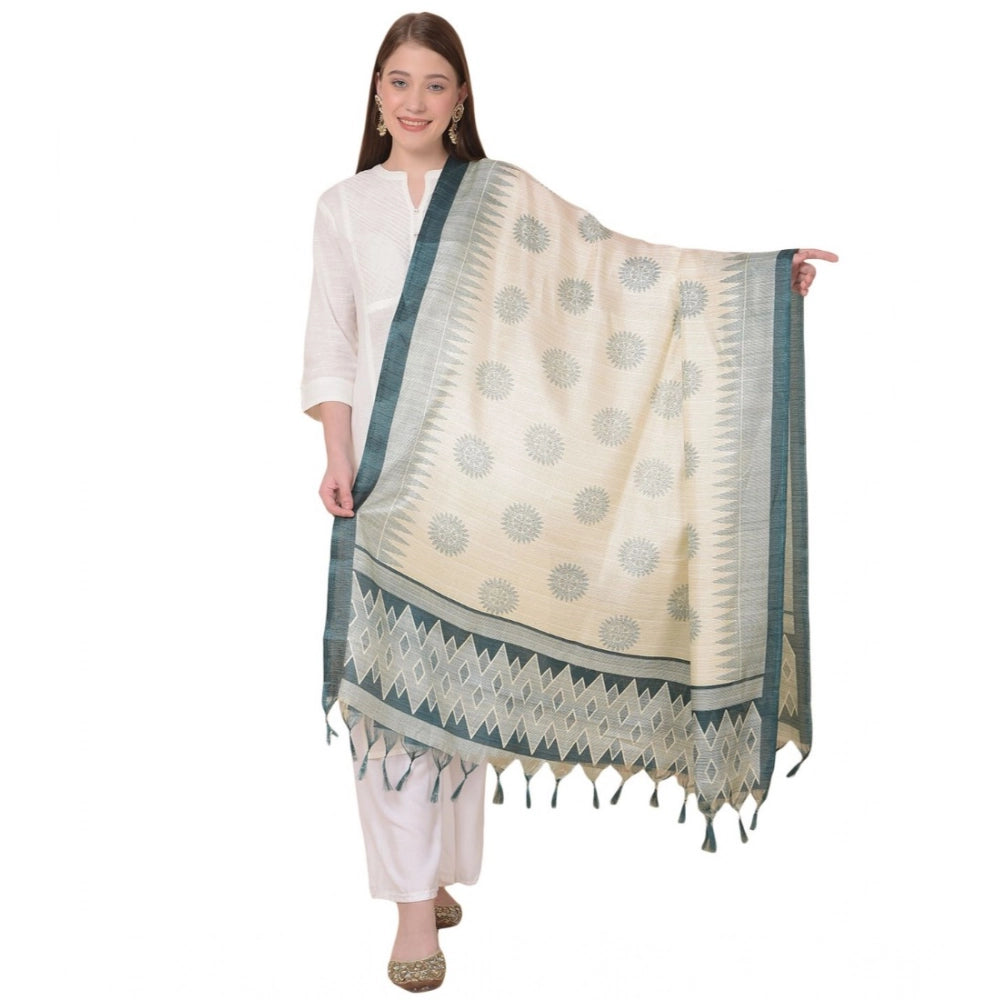 Generic Women's Art Silk Printed Dupatta (Grey, Length: 2.25 to 2.50 Mtr) Main image