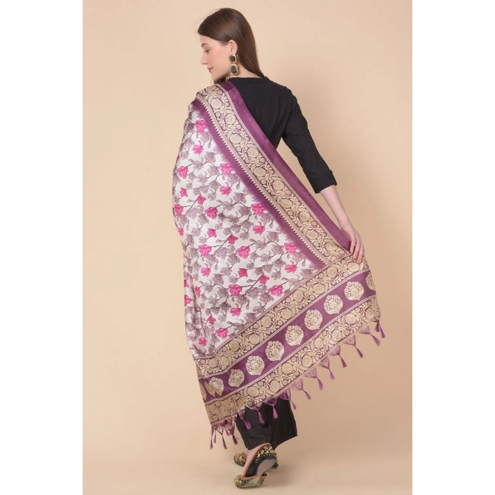 Generic Women's Art Silk Printed Dupatta (Purple, Length: 2.25 to 2.50 Mtr) Secondary image