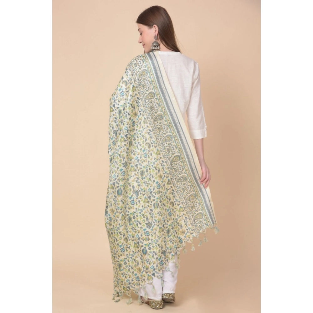 Generic Women's Art Silk Printed Dupatta (Off White, Length: 2.25 to 2.50 Mtr) Secondary image