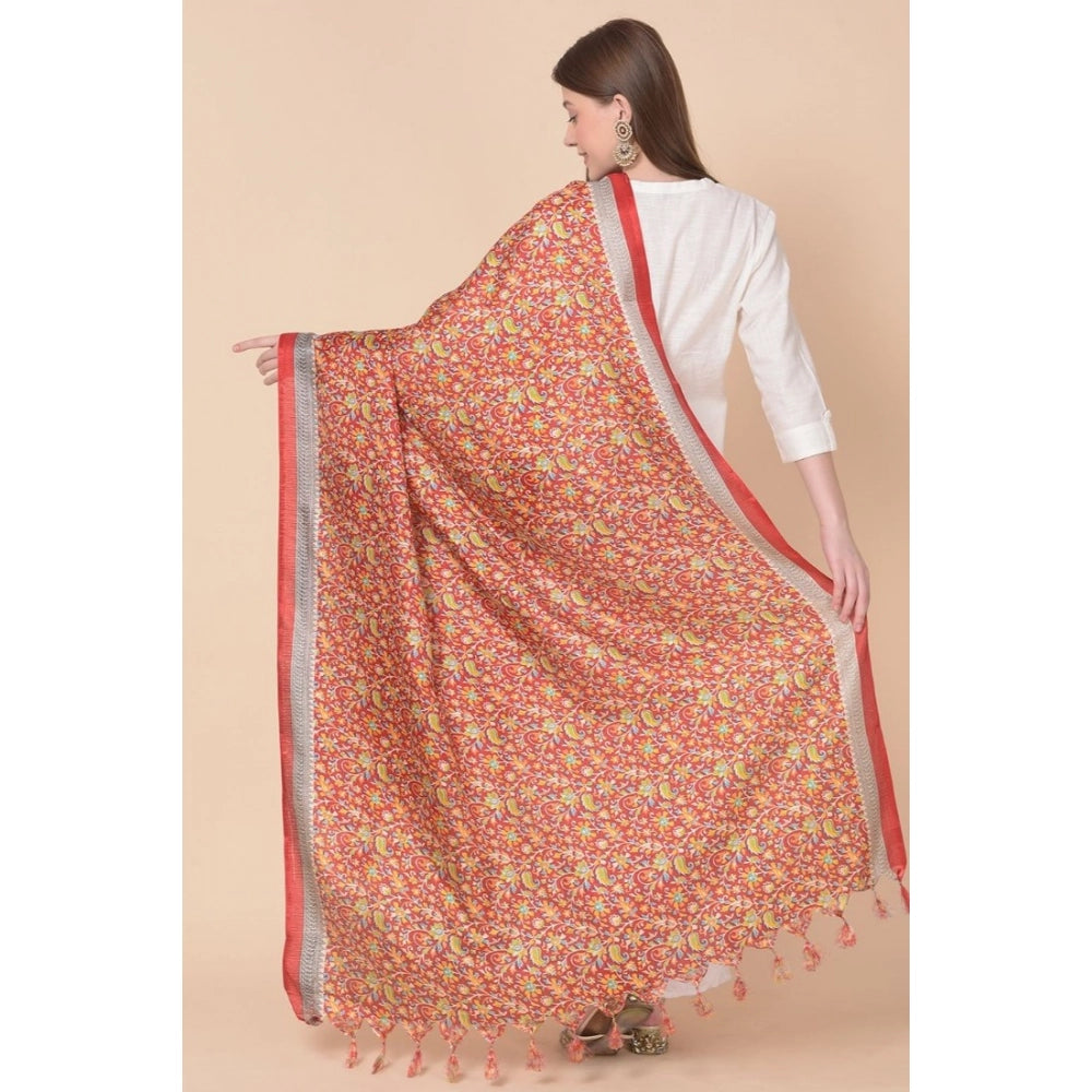 Generic Women's Art Silk Printed Dupatta (Red, Length: 2.25 to 2.50 Mtr) Secondary image
