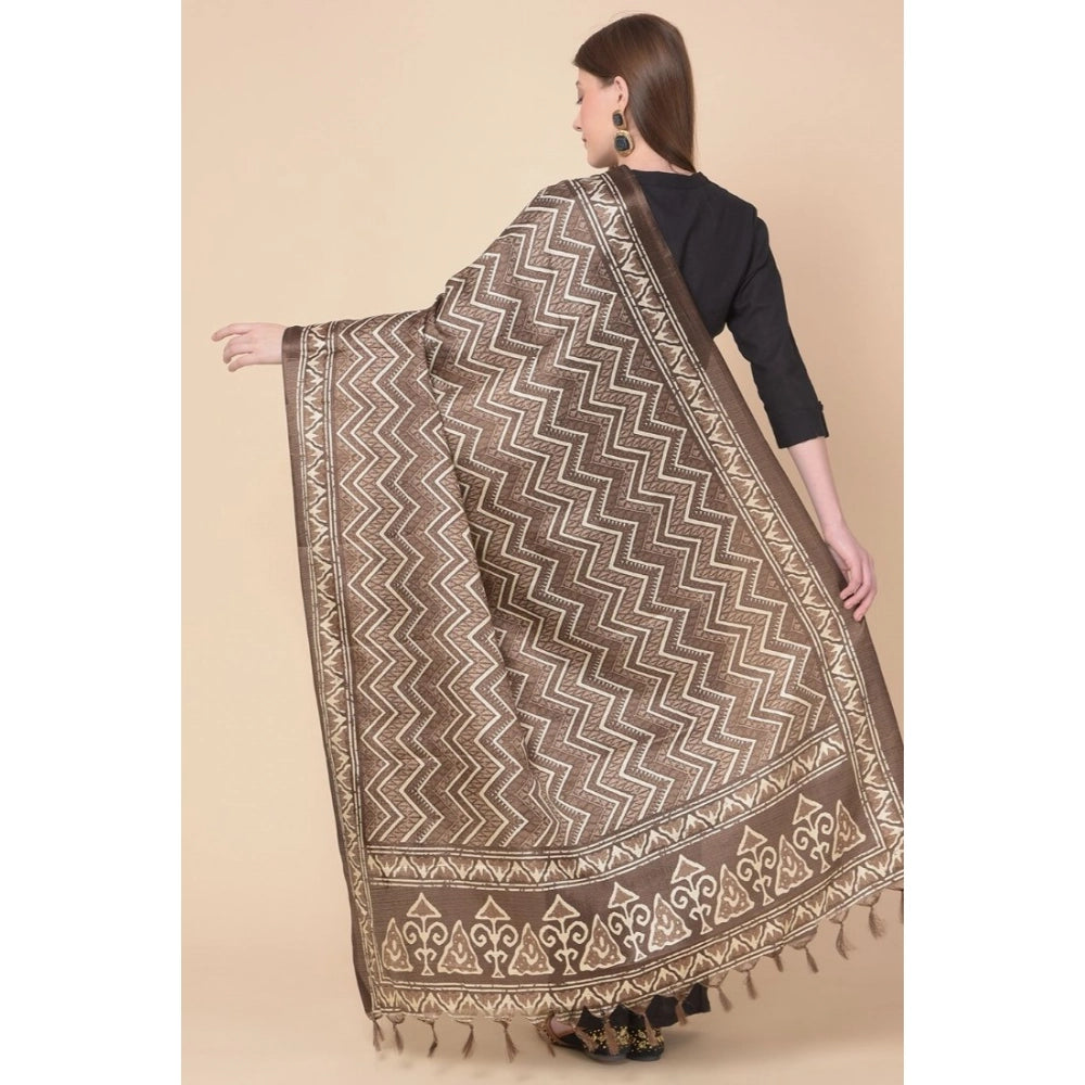 Generic Women's Art Silk Printed Dupatta (Brown, Length: 2.25 to 2.50 Mtr) Secondary image