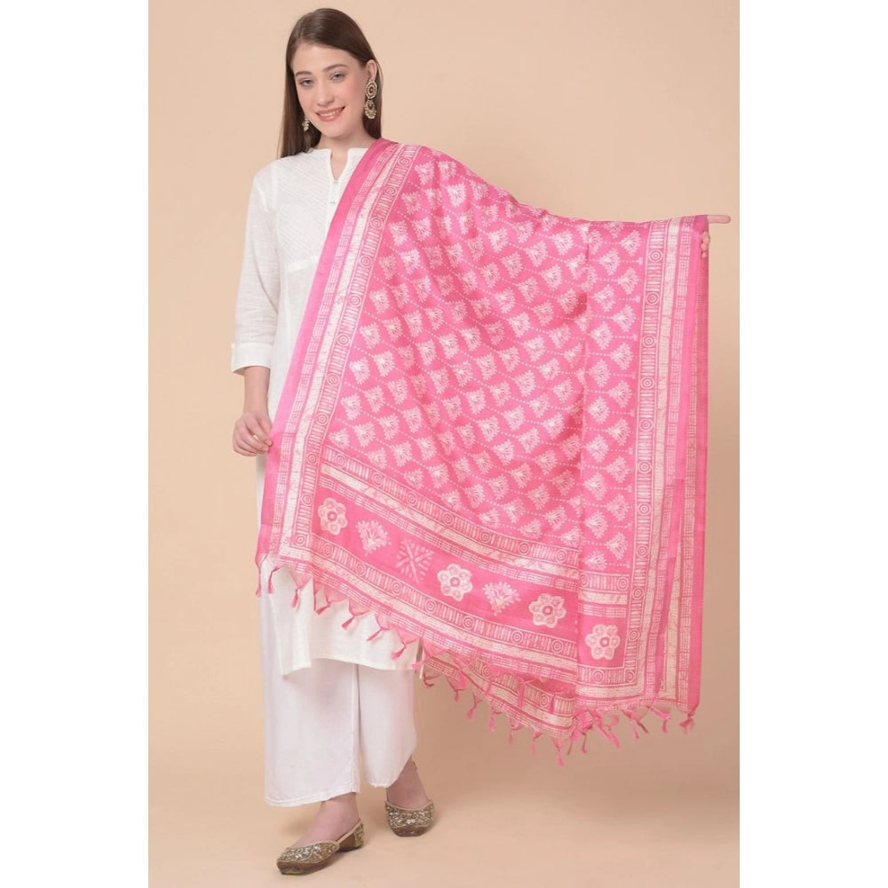 Generic Women's Art Silk Printed Dupatta (Pink, Length: 2.25 to 2.50 Mtr) Secondary image