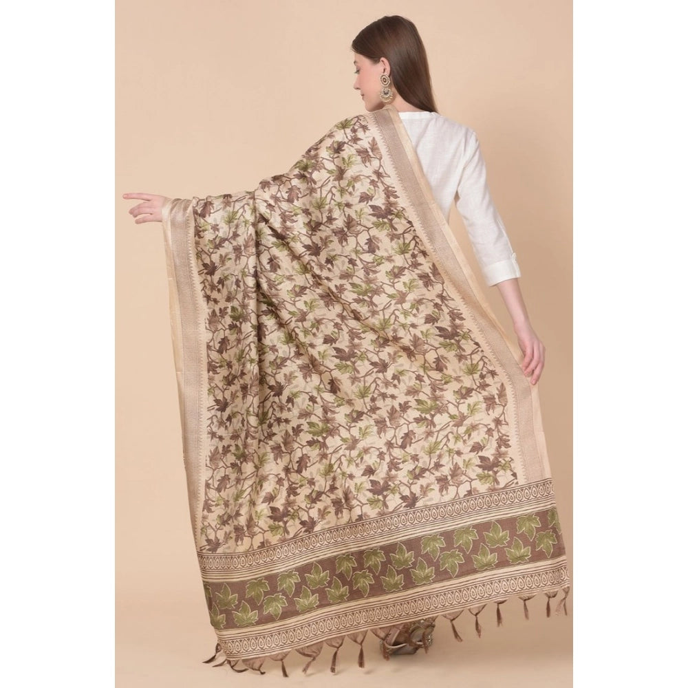 Generic Women's Art Silk Printed Dupatta (Gold, Length: 2.25 to 2.50 Mtr) Secondary image