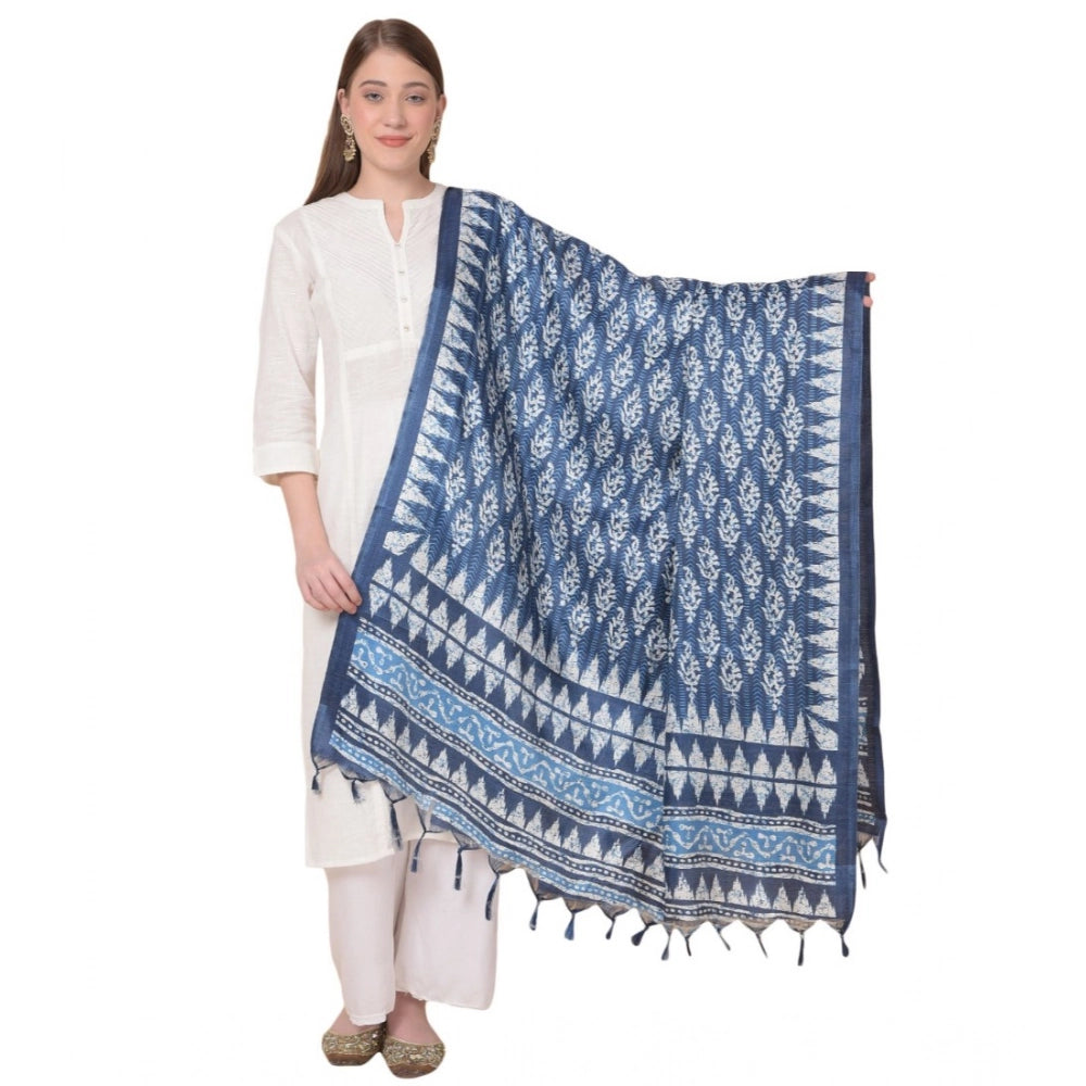 Generic Women's Art Silk Printed Dupatta (Blue, Length: 2.25 to 2.50 Mtr) Main image
