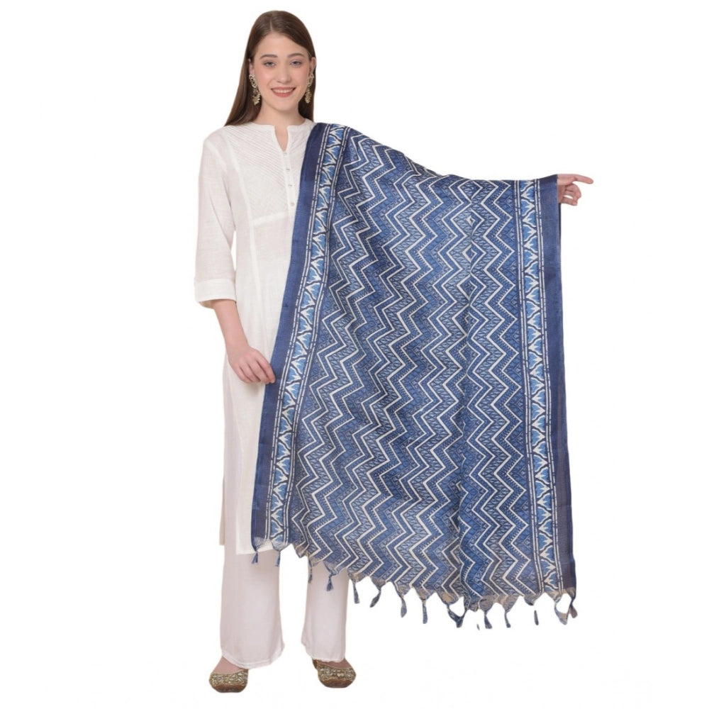 Generic Women's Art Silk Printed Dupatta (Blue, Length: 2.25 to 2.50 Mtr) Main image