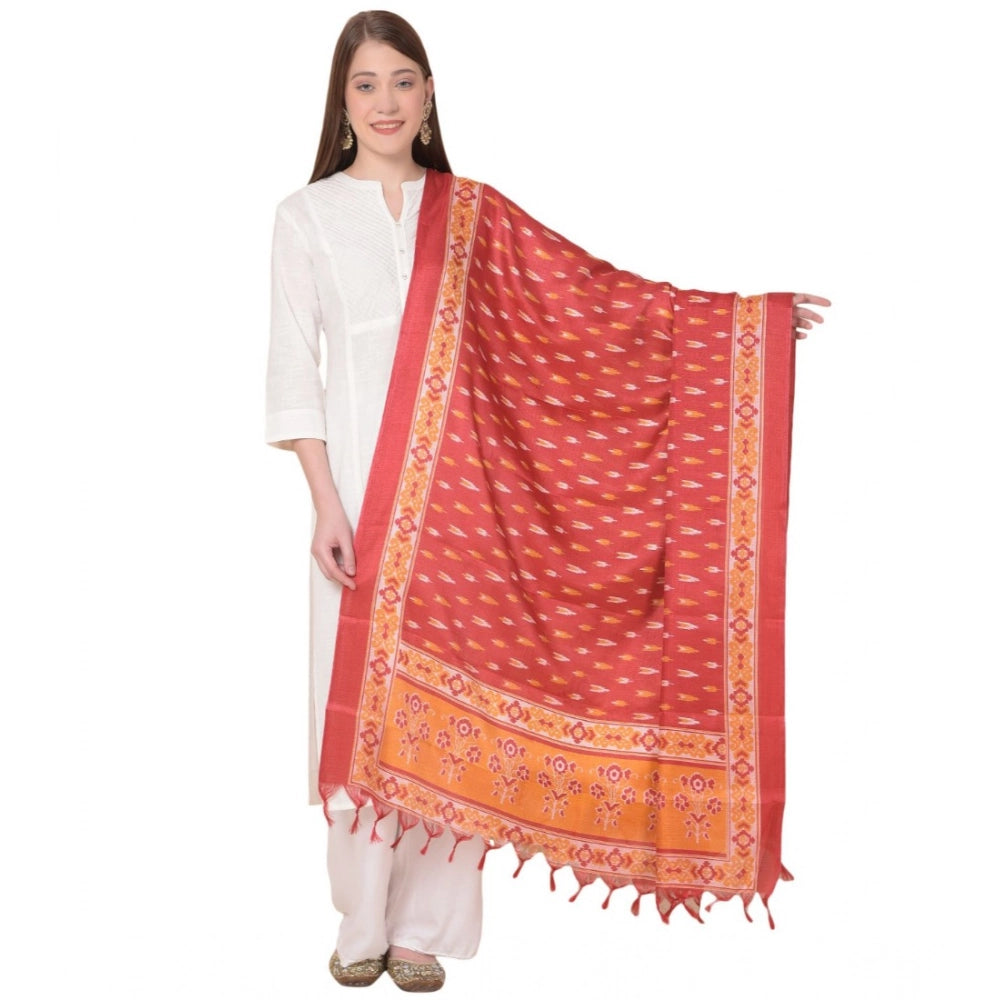 Generic Women's Art Silk Printed Dupatta (Red, Length: 2.25 to 2.50 Mtr) Main image