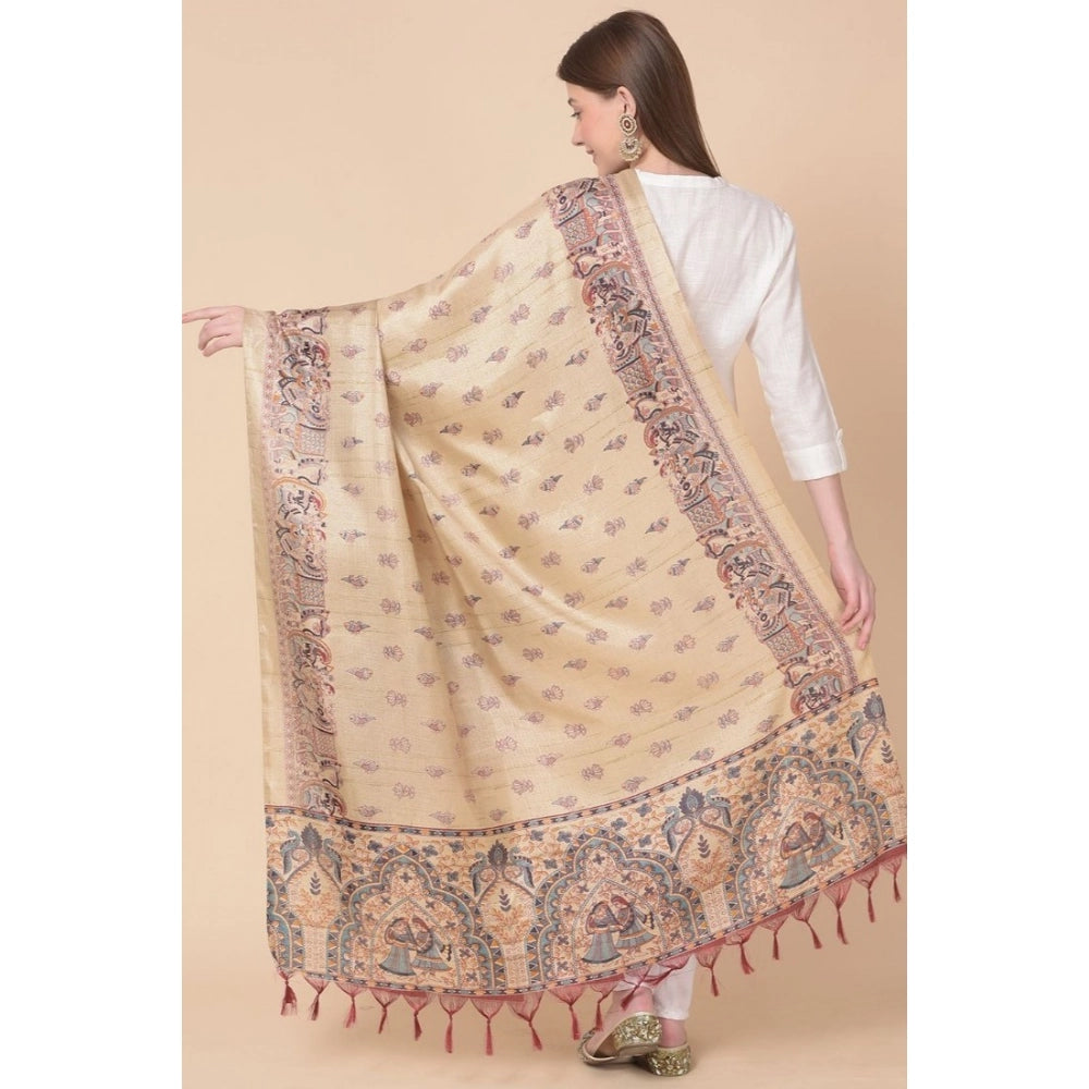 Generic Women's Art Silk Printed Dupatta (Gold, Length: 2.25 to 2.50 Mtr) Secondary image