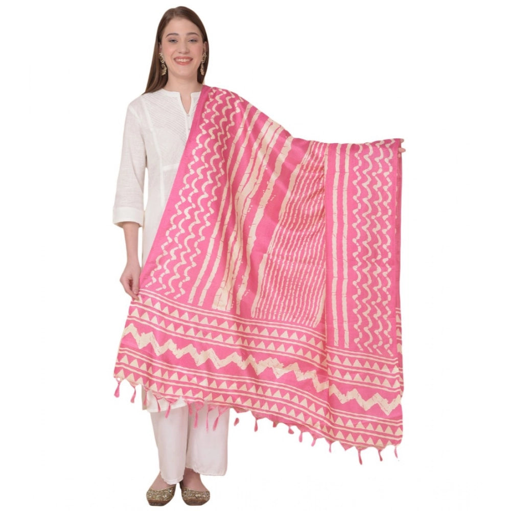 Generic Women's Art Silk Printed Dupatta (Pink, Length: 2.25 to 2.50 Mtr) Main image