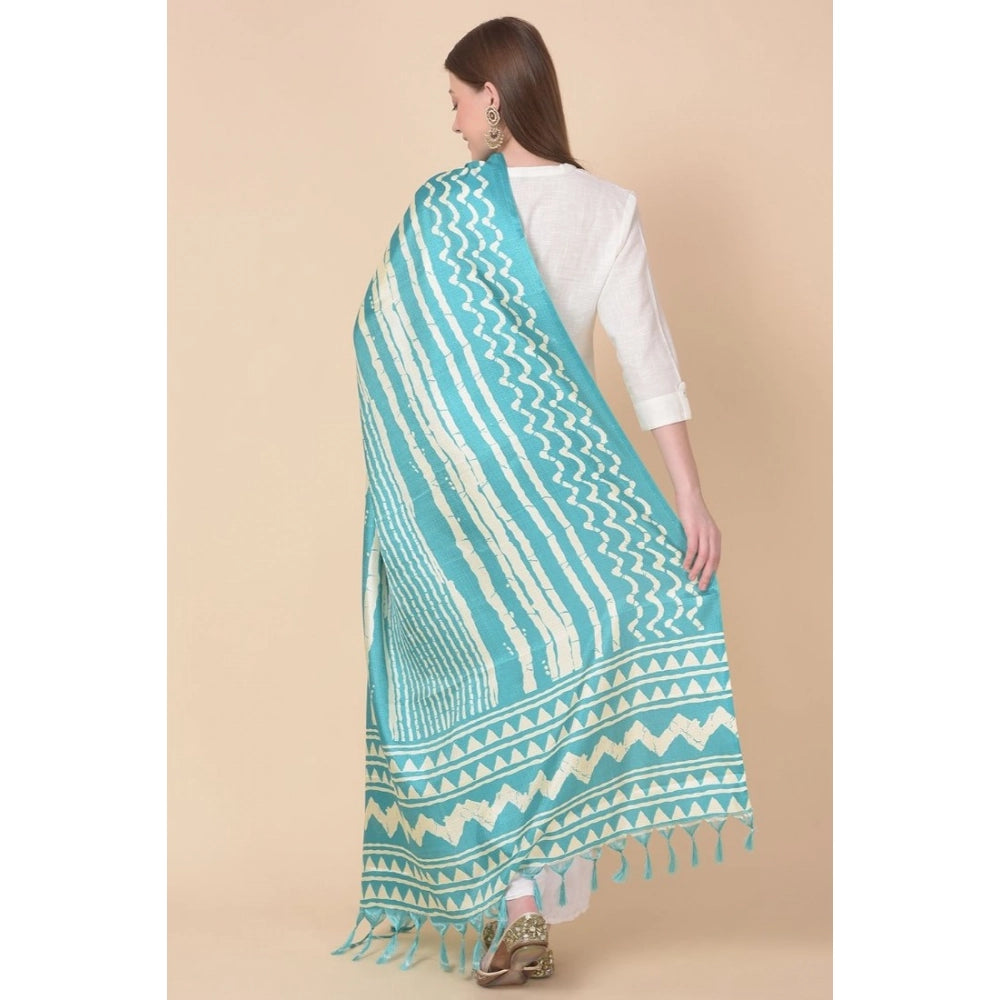 Generic Women's Art Silk Printed Dupatta (Turquoise, Length: 2.25 to 2.50 Mtr) Secondary image