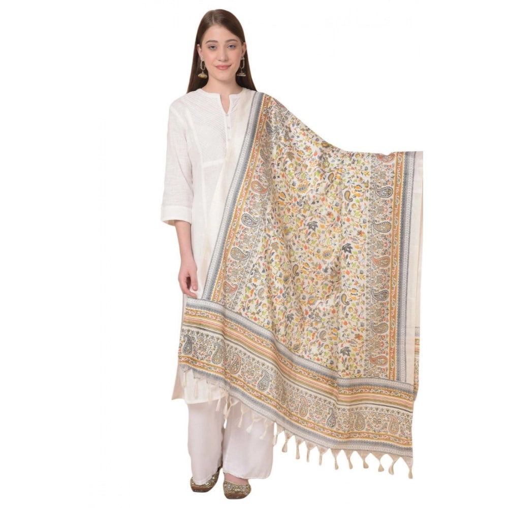 Generic Women's Art Silk Printed Dupatta (White, Length: 2.25 to 2.50 Mtr) Main image