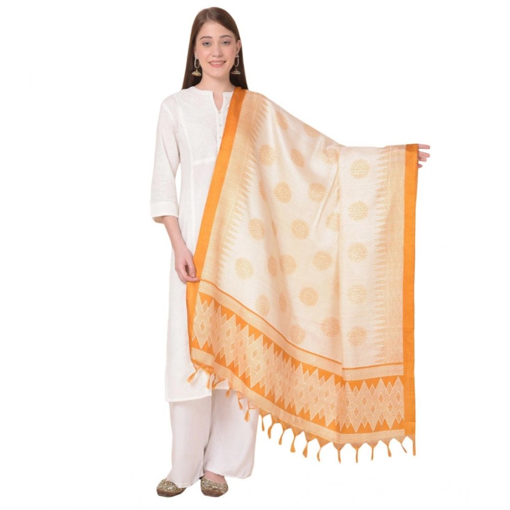 Generic Women's Art Silk Printed Dupatta (Orange, Length: 2.25 to 2.50 Mtr) Main image
