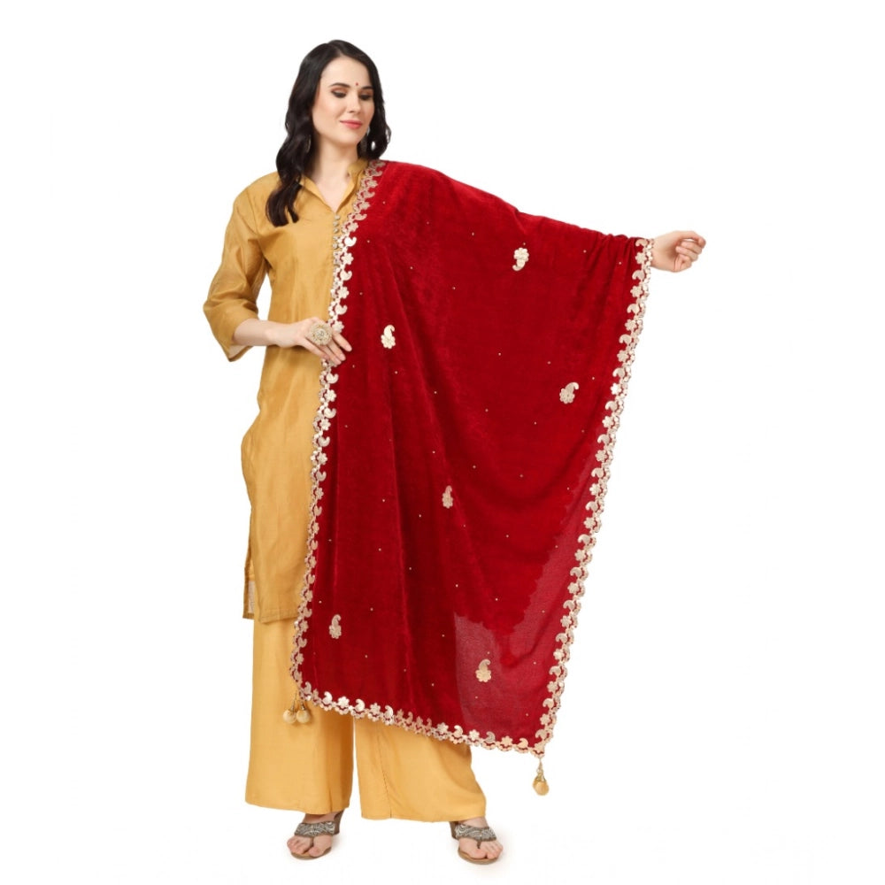 Generic Women's Velvet Gotta Patti Dupatta (Maroon, Length: 2.25 to 2.50 Mtr) Main image