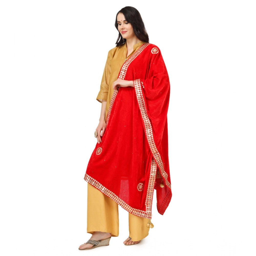 Generic Women's Velvet Gotta Patti Dupatta (Red, Length: 2.25 to 2.50 Mtr) Secondary image