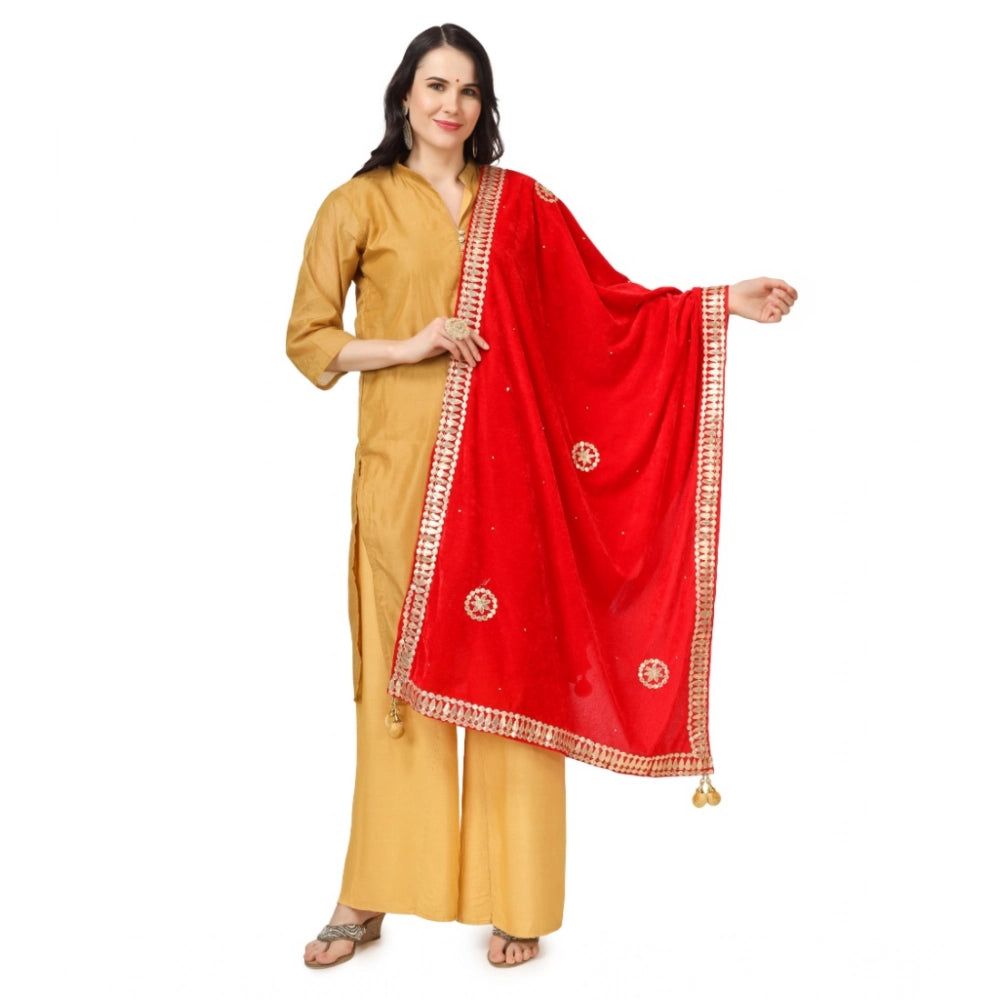Generic Women's Velvet Gotta Patti Dupatta (Red, Length: 2.25 to 2.50 Mtr) Main image