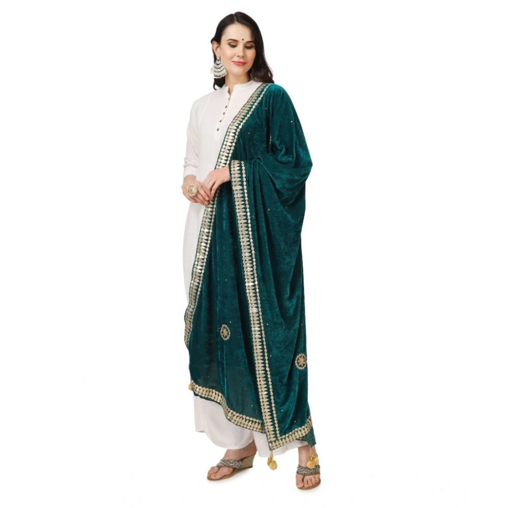 Generic Women's Velvet Gotta Patti Dupatta (Dark Green, Length: 2.25 to 2.50 Mtr) Secondary image