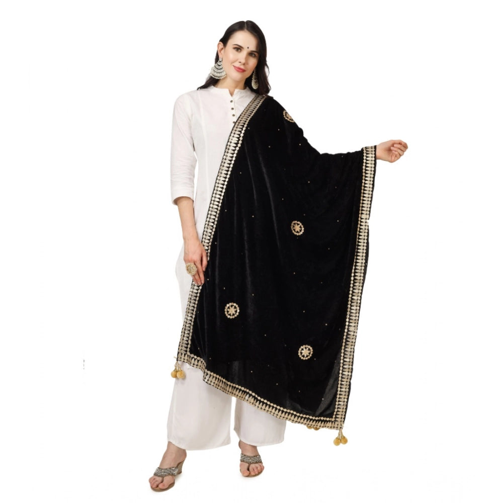 Generic Women's Velvet Gotta Patti Dupatta (Black, Length: 2.25 to 2.50 Mtr) Main image