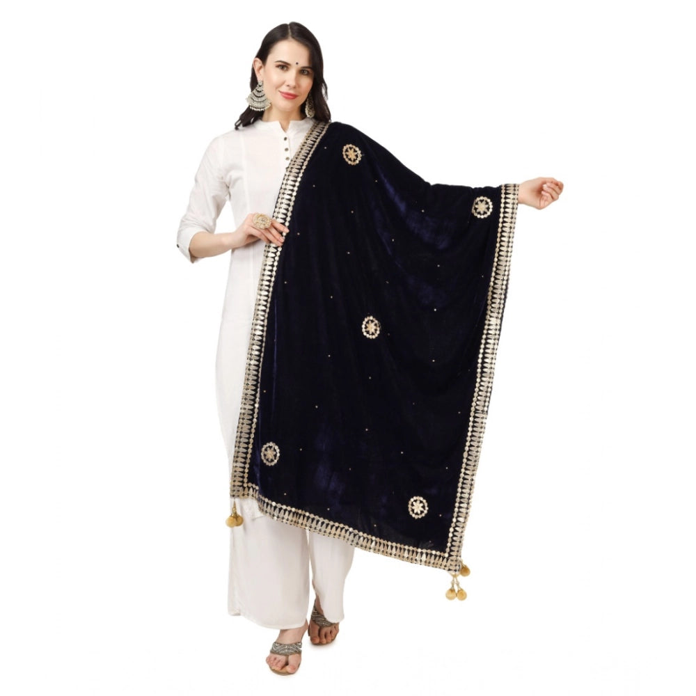 Generic Women's Velvet Gotta Patti Dupatta (Blue, Length: 2.25 to 2.50 Mtr) Main image