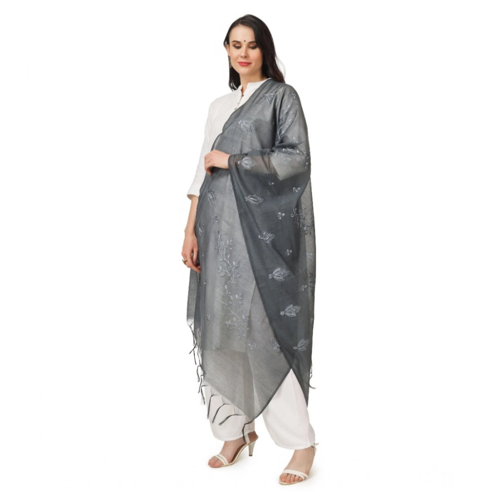 Generic Women's Cotton Embroidered Dupatta (Grey, Length: 2.25 to 2.50 Mtr) Secondary image