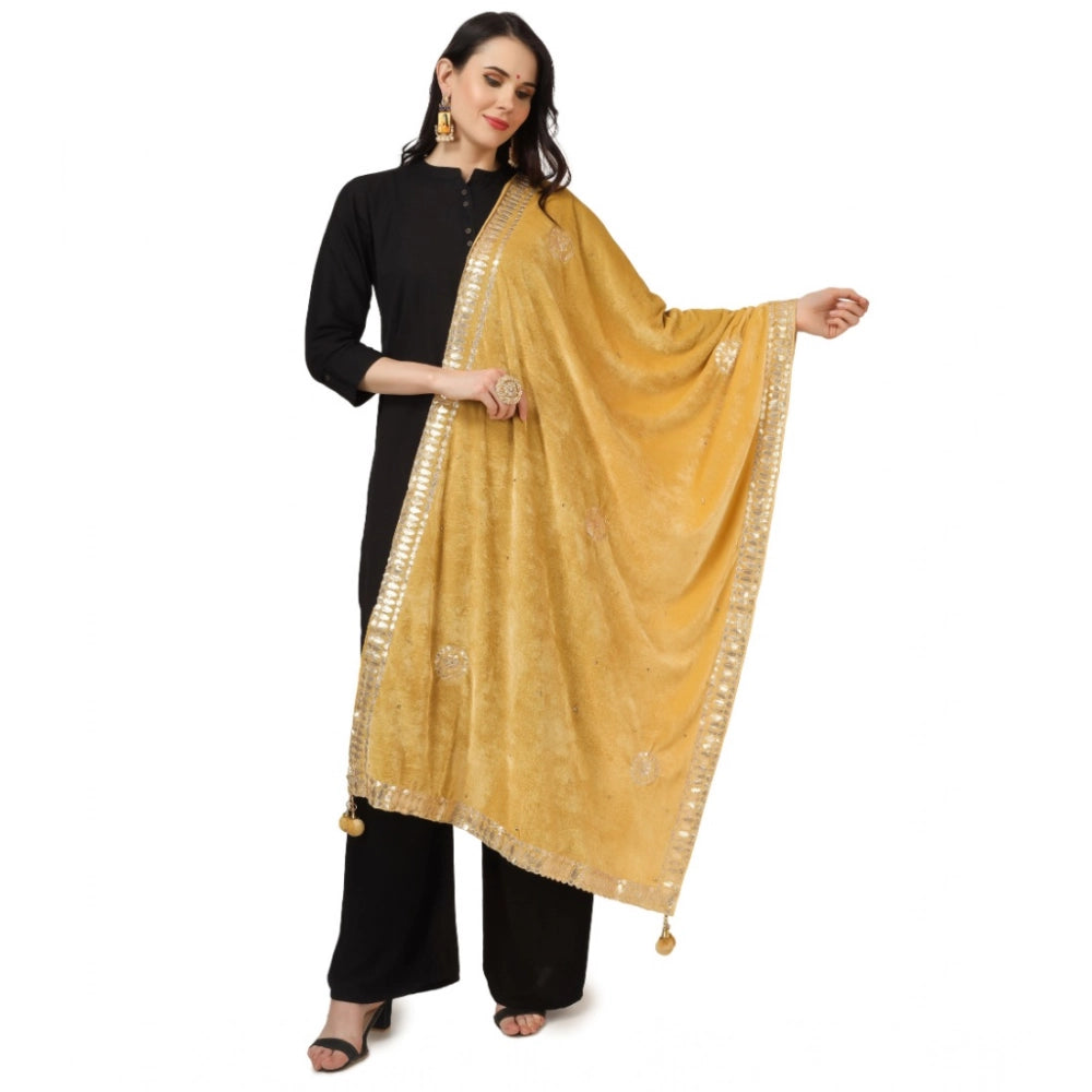 Generic Women's Velvet Gotta Patti Dupatta (Yellow, Length: 2.25 to 2.50 Mtr) Main image