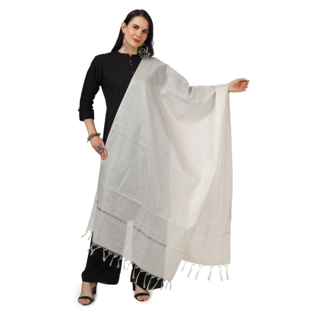 Generic Women's Chanderi Solid Dupatta (White, Length: 2.25 to 2.50 Mtr) Main image