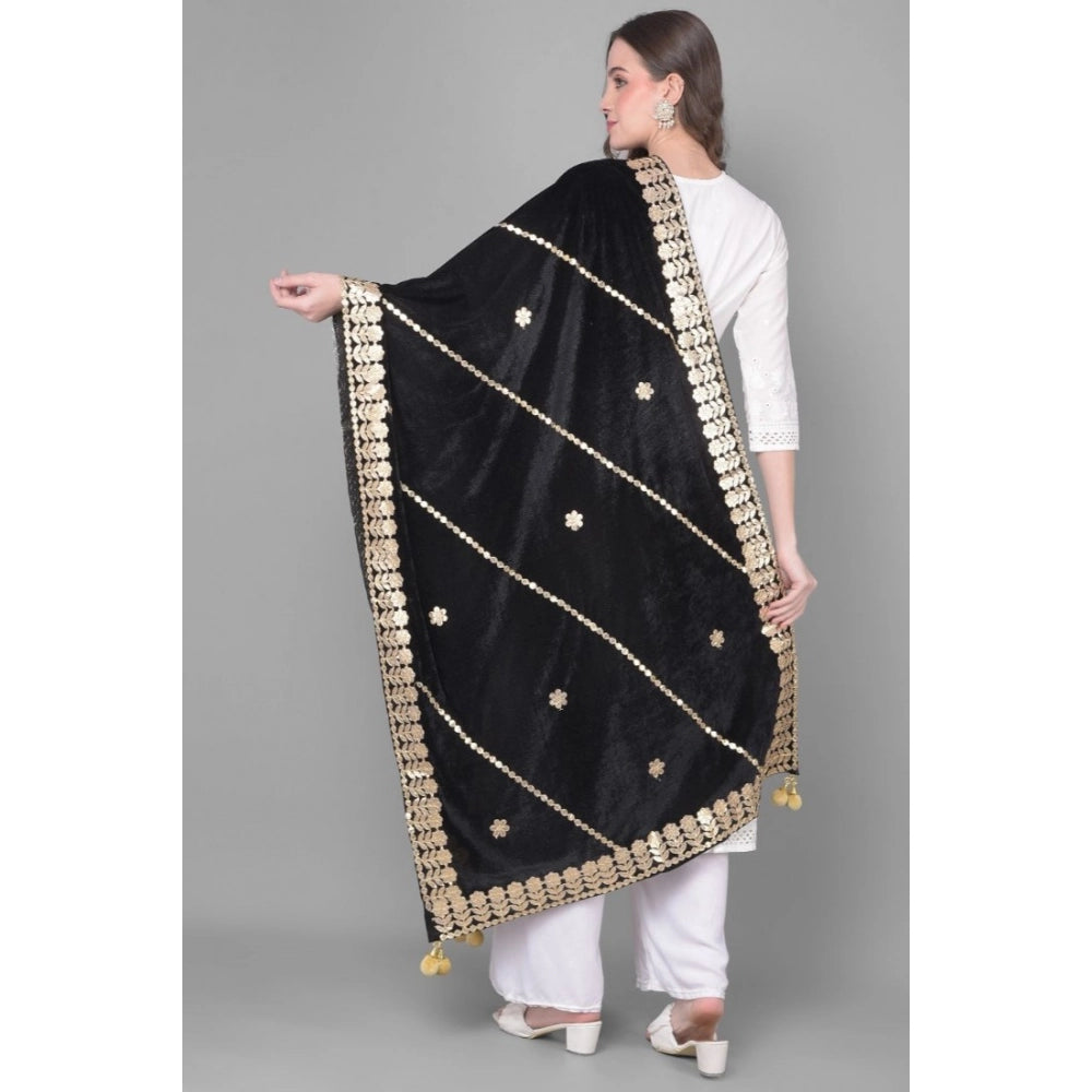 Generic Women's Velvet Gotta Patti Dupatta (Black, Length: 2.25 to 2.50 Mtr) Secondary image