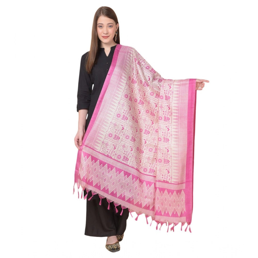Generic Women's Art Silk Printed Dupatta (Pink, Length: 2.25 to 2.50 Mtr) Main image