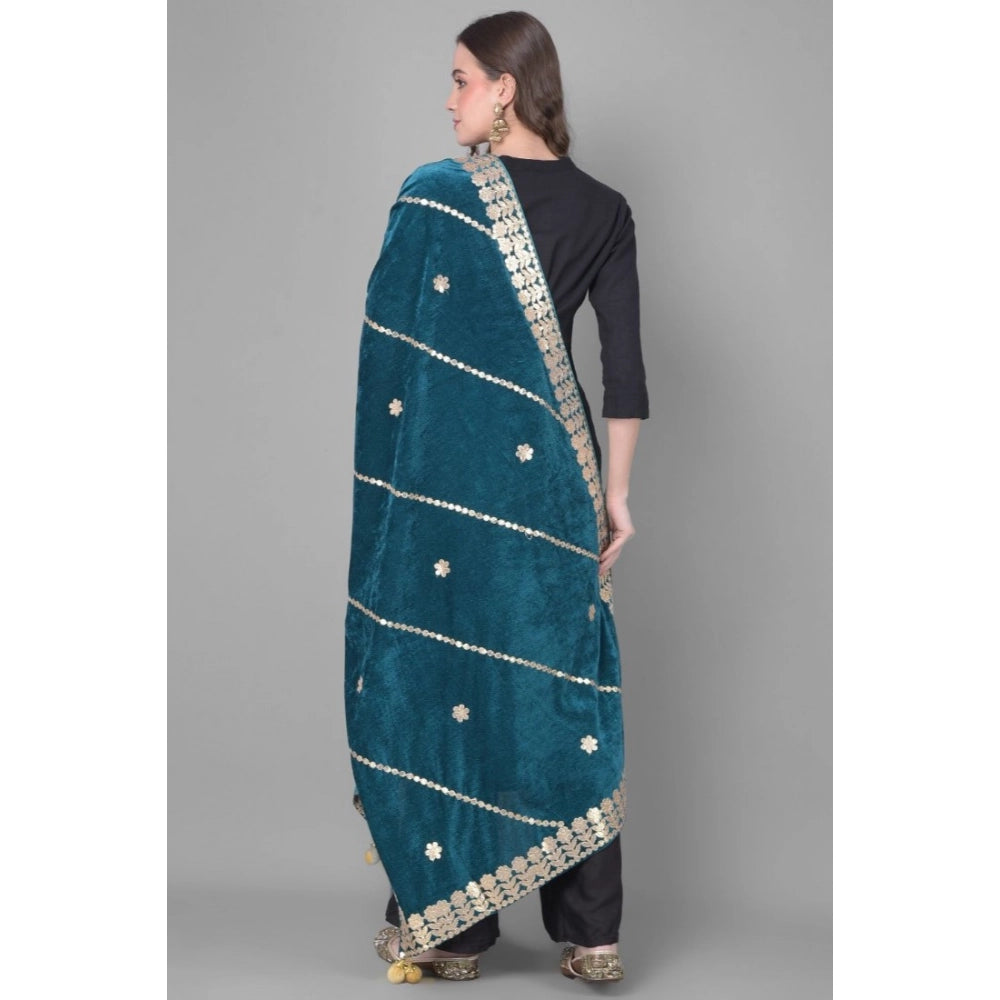 Generic Women's Velvet Gotta Patti Dupatta (Teal, Length: 2.25 to 2.50 Mtr) Secondary image