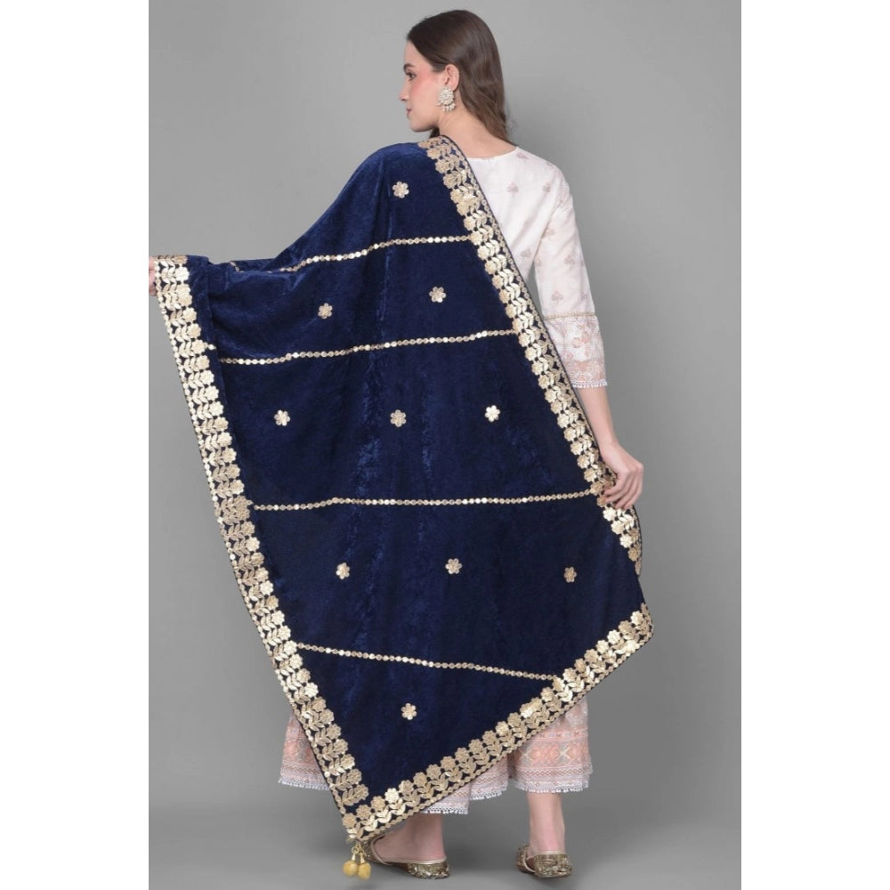 Generic Women's Velvet Gotta Patti Dupatta (Navy, Length: 2.25 to 2.50 Mtr) Secondary image