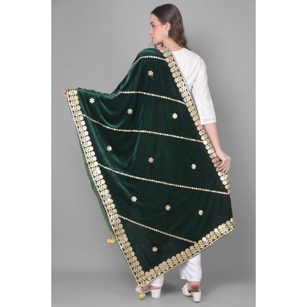 Generic Women's Velvet Gotta Patti Dupatta (Green, Length: 2.25 to 2.50 Mtr) Secondary image