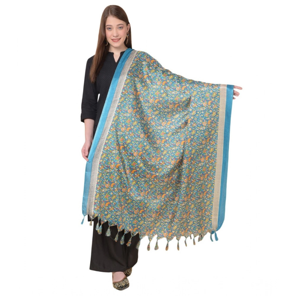 Generic Women's Art Silk Printed Dupatta (Turquoise, Length: 2.25 to 2.50 Mtr) Main image